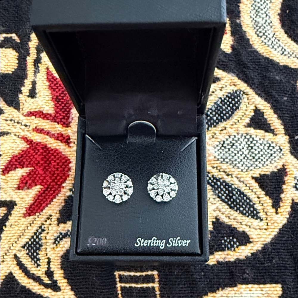 Diamond Flower Burst Stud Earrings